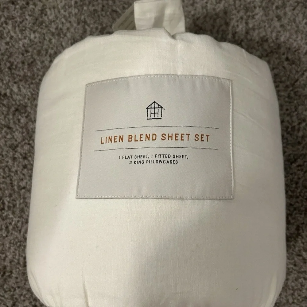 LAST ONE 4pc King Linen Blend with Hem Stitch Sheet Set Sour Cream Hearth & Hand